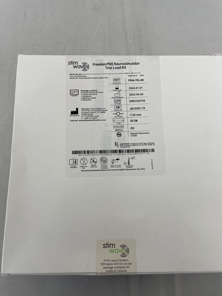 FR4A-TRL-B0 - STIMWAVE TECHNOLOGIES - Freedom PNS Neurostimulator Trial Lead Kit, Channel B, Max Implant Depth - 6cm, (BX/1) - ( Expiry Date: 2024-07-01 )