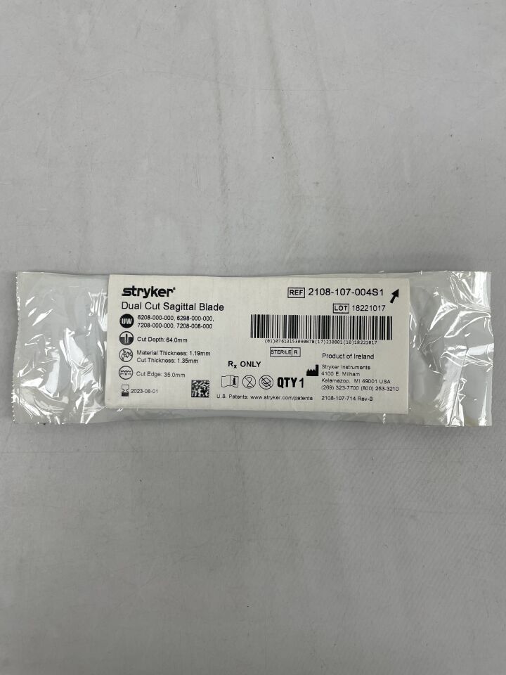 2108-107-004S1 - STRYKER - Dual Cut Sagittal Blade 35.0mm, (EA) - ( Expiry Date: 2024-10-01 )