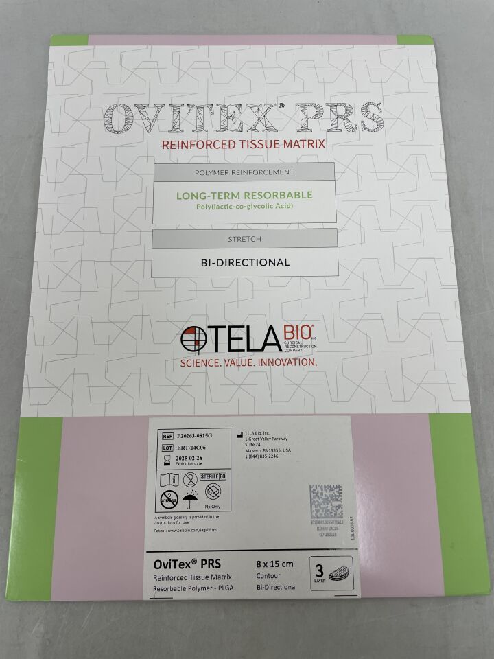 P20263-0815G - TELA BIO - OVITEX PRS Reinforced Tissue Matrix, 8 x15cm, (BX/3) - ( Expiry Date: 2025-02-28 )