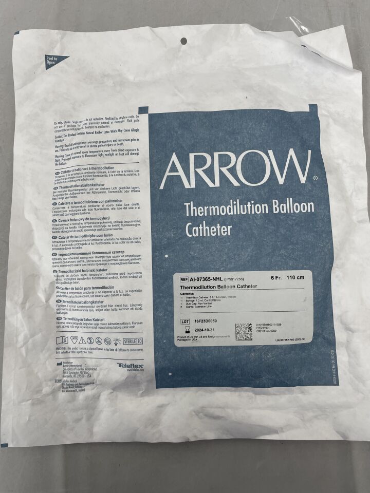 AI-07365-NHL - TELEFLEX - Thermodilution Balloon Catheter, Heparin 6F x 110cm, (EA) - ( Expiry Date: 2024-10-31 )
