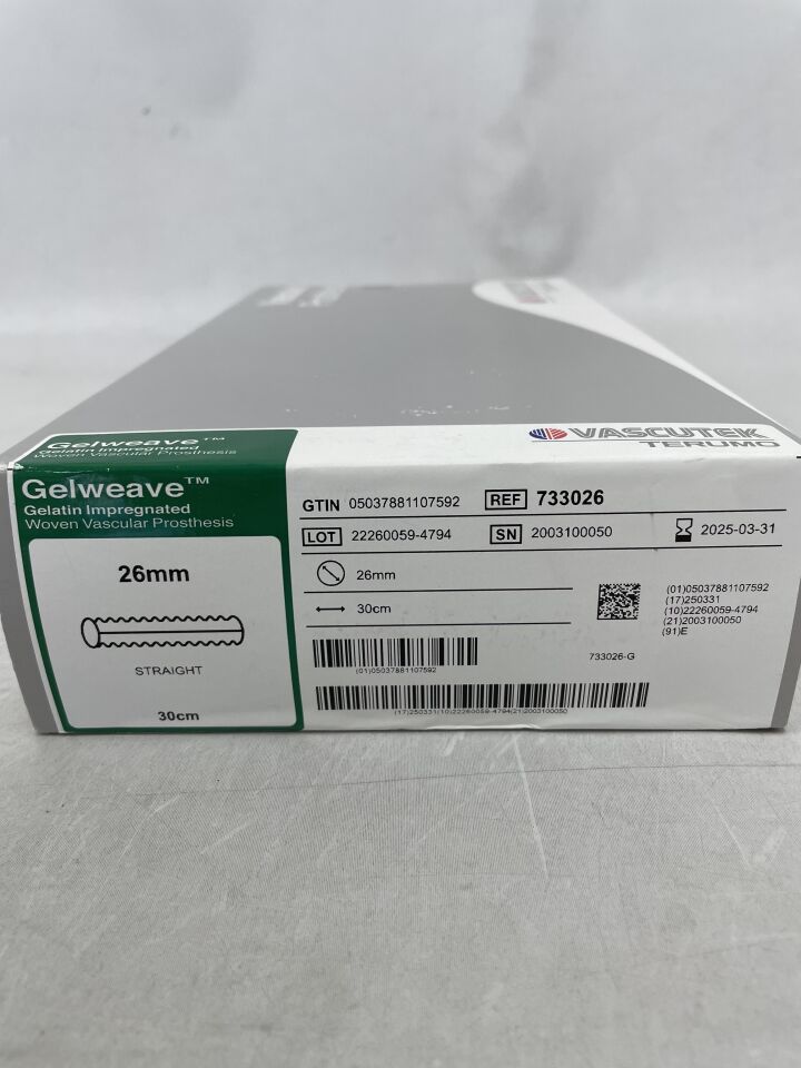733026 - TERUMO - Gelweave Gelatin Impregnated Woven Prothesis, 26mm Straight , (BX/1) - ( Expiry Date: 2025-03-31 )