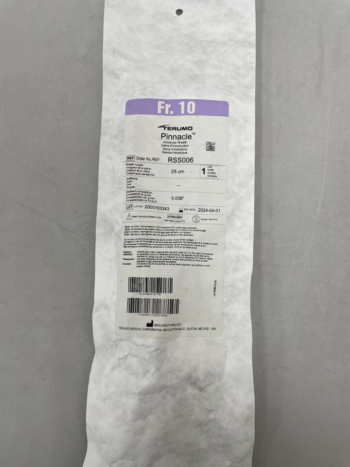 RSS006 - TERUMO - Pinnacle Coronary Introducer Sheath 10F x 25cm, () - ( Expiry Date: 2024-12-01 )