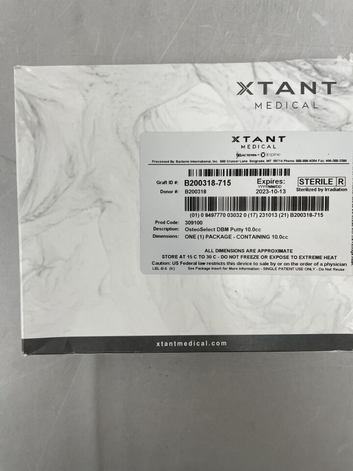309100 - XTANT MEDICAL - OsteoSelect DBM Putty 10cc, (BX/1) - ( Expiry Date: 2023-10-13 )