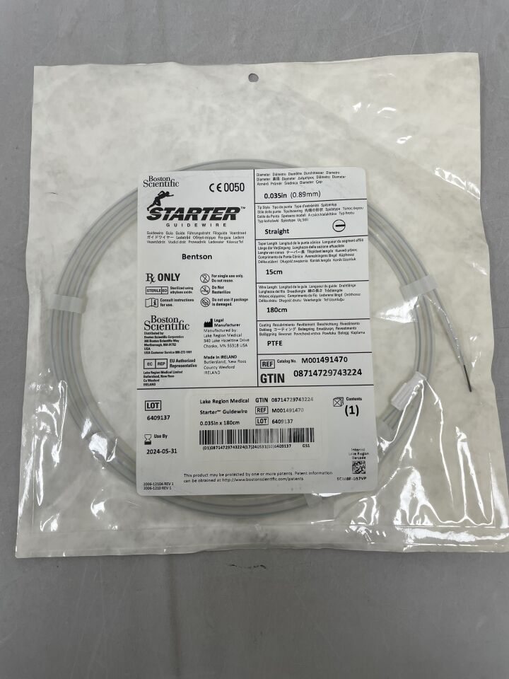 49147 - BOSTON SCIENTIFIC - Starter Guidewire Bentson .035", Straight, 15cm, 180cm,PTFE, (EA) - ( Expiry Date: 2024-12-31 )