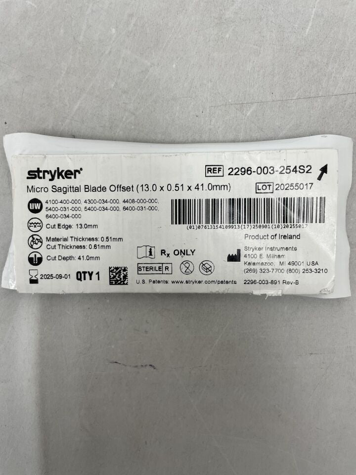2296-003-254S2  -  STRYKER  -  Micro Sagittal Blade Offset 13mm x 41mm x 0.51mm , ( EA )  -  ( Expiry Date : 2025-09-01 )