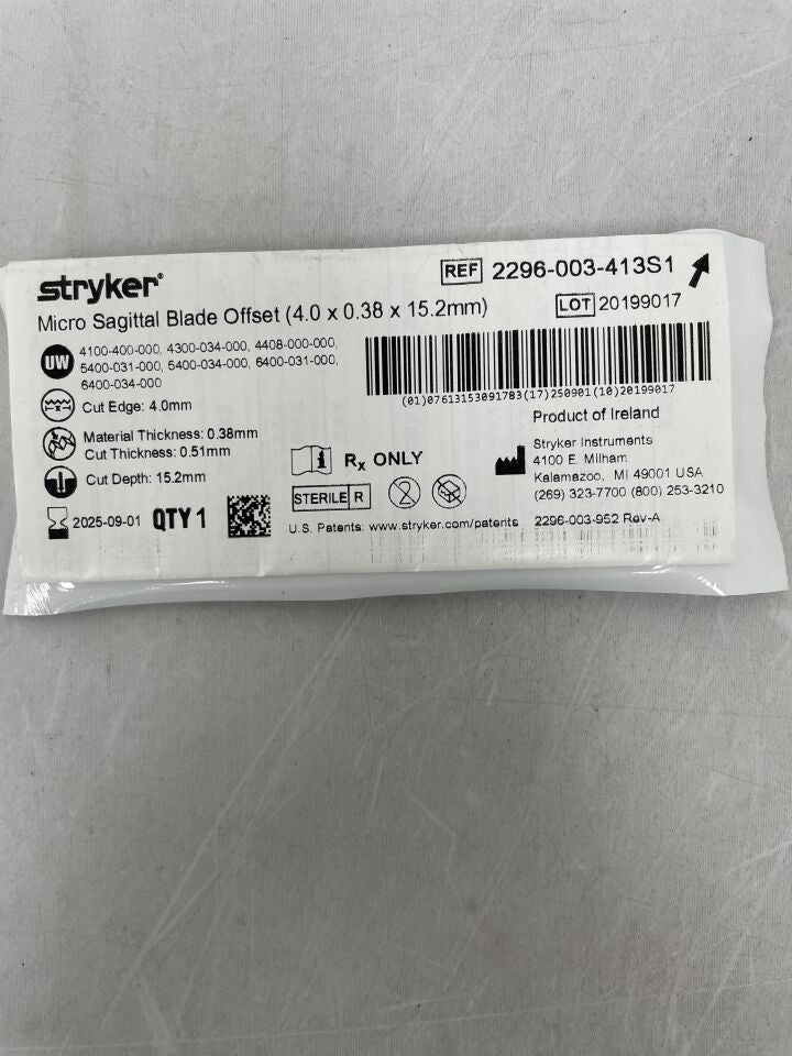 2296-003-413S1  -  STRYKER  -  Micro Sagittal Blade Offset 4mm x 15.2mm, 0.38mm , ( EA )  -  ( Expiry Date : 2025-09-01 )