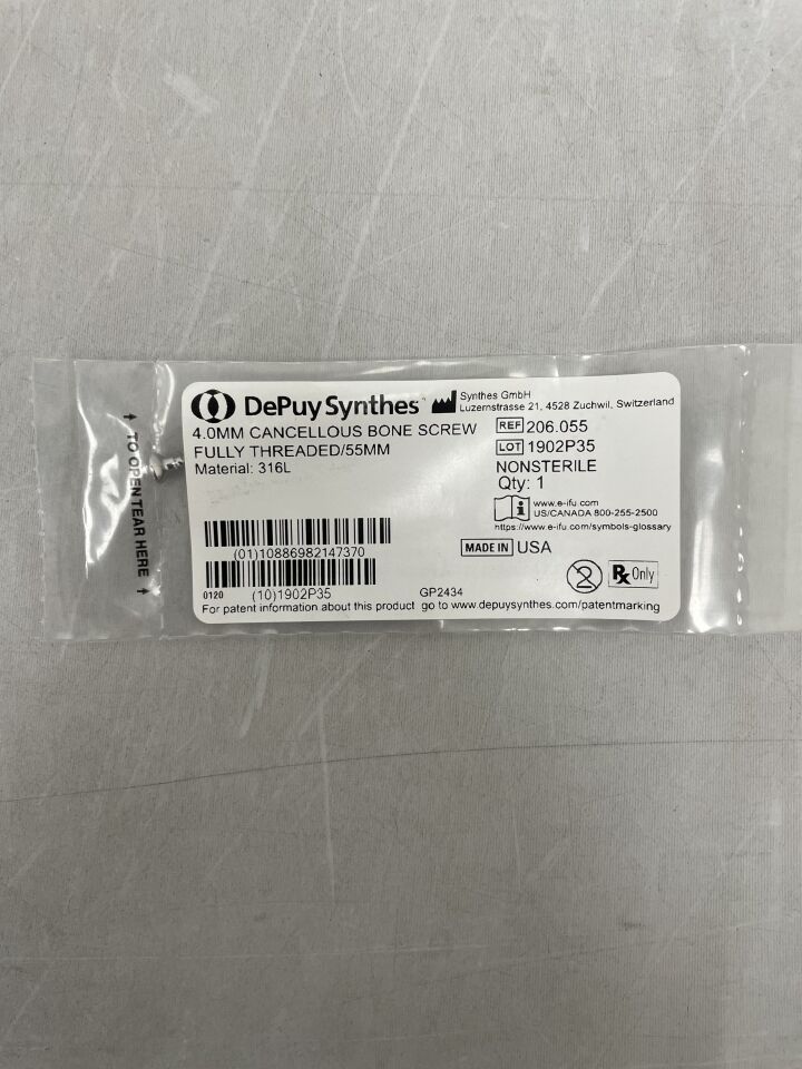 206.055 - SYNTHES - Partially Threaded Cancellous Bone Screw, 4 x 55mm, (EA) - ( Expiry Date: 2099-12-31 )