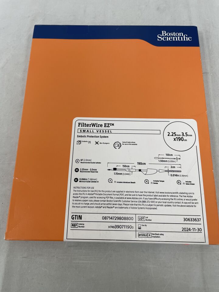 39071190 - BOSTON SCIENTIFIC - FilterWire EZ Embolic Protection System - Small Vessel - 2.25mm-3.5mm x 190cm, (BX/1) - ( Expiry Date: 2024-11-30 )
