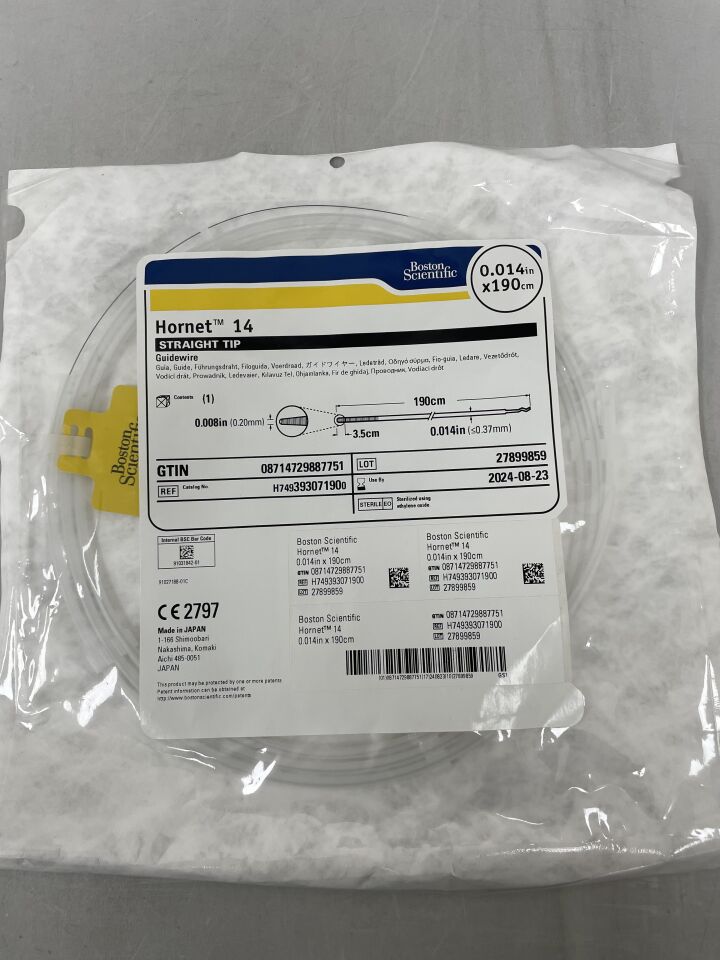 39307190 - BOSTON SCIENTIFIC - Hornet 14 Guidewire - Straight Tip - .014" x 190cm, (EA) - ( Expiry Date: 2024-08-23 )