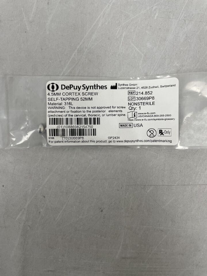 214.852 - SYNTHES - Self-Tapping Cortex Screw, 4.5 x 52mm, (EA) - ( Expiry Date: 2099-12-31 )