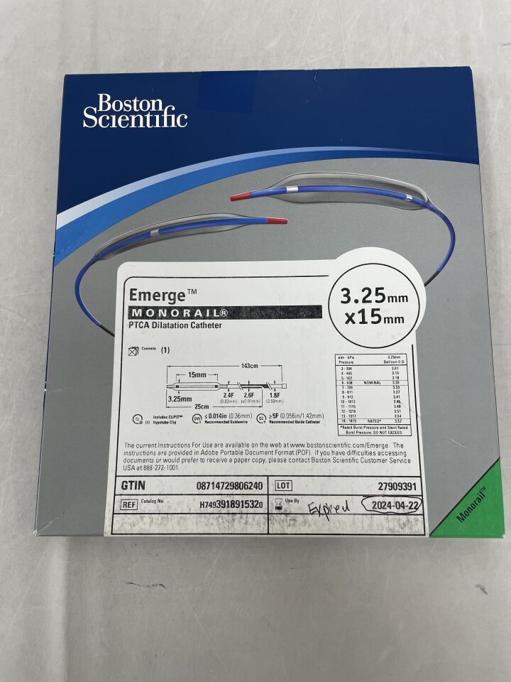 391891532 - BOSTON SCIENTIFIC - Emerge Monorail PTCA Dilatation Catheter - 3.25mm x 15mm, (BX/1) - ( Expiry Date: 2024-04-22 )