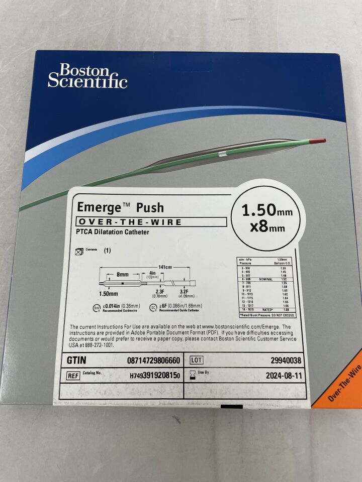 391920815 - BOSTON SCIENTIFIC - Emerge Push OTW PTCA Dilatation Catheter - 1.50mm x 8mm, (BX/1) - ( Expiry Date: 2024-08-11 )