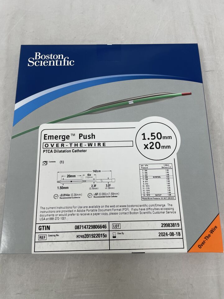 391922015 - BOSTON SCIENTIFIC - Emerge Push OTW PTCA Dilatation Catheter - 1.50mm x 20mm, (BX/1) - ( Expiry Date: 2024-08-18 )