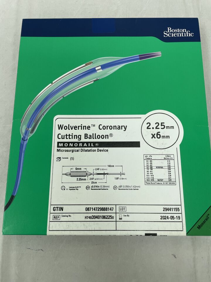 3940106225 - BOSTON SCIENTIFIC - Wolverine Coronary Cutting Balloon MONORAIL Microsurgical Dilatation Device - 2.25mm x 6mm, (BX/1) - ( Expiry Date: 2024-05-19 )