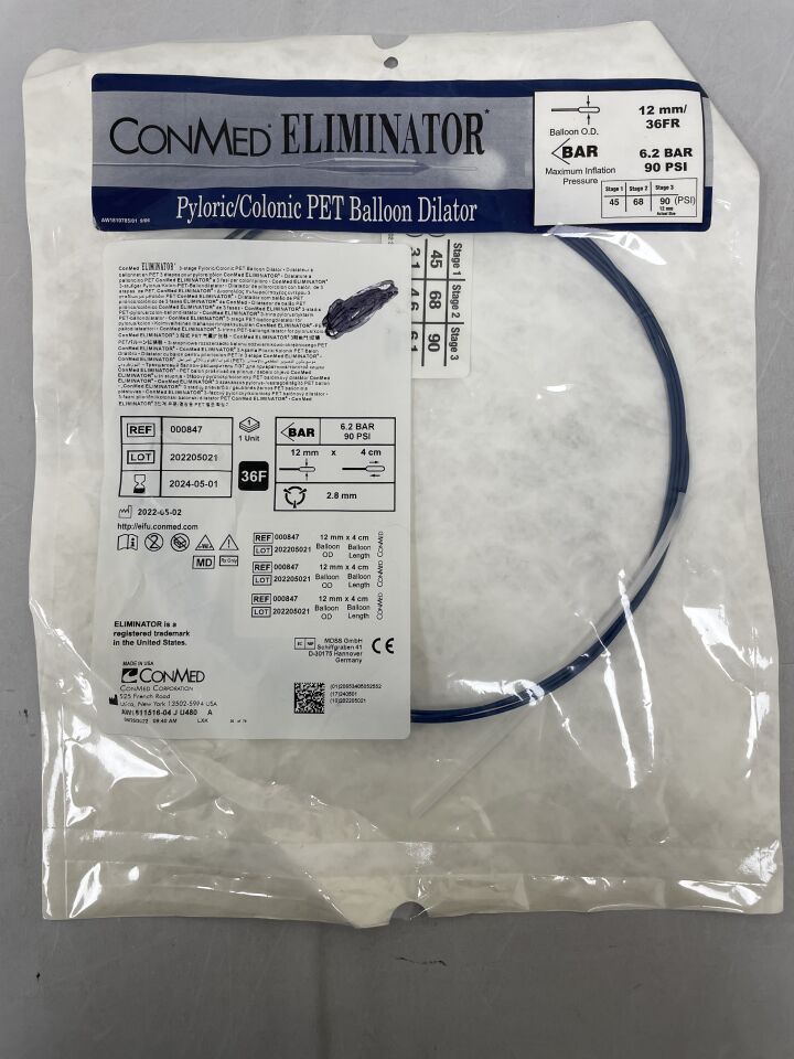 847 - CONMED - 3-Stage Eliminator Pyloric/Colonic PET Balloon Dilator 36F, (EA) - ( Expiry Date: 2024-05-01 )