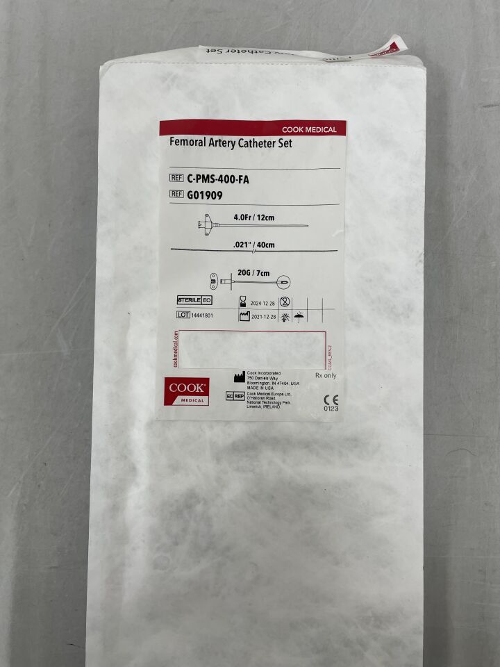 G01909 - COOK - Femoral Artery Catheter Set, 4Fr x 12cm, (EA) - ( Expiry Date: 2024-12-28 )
