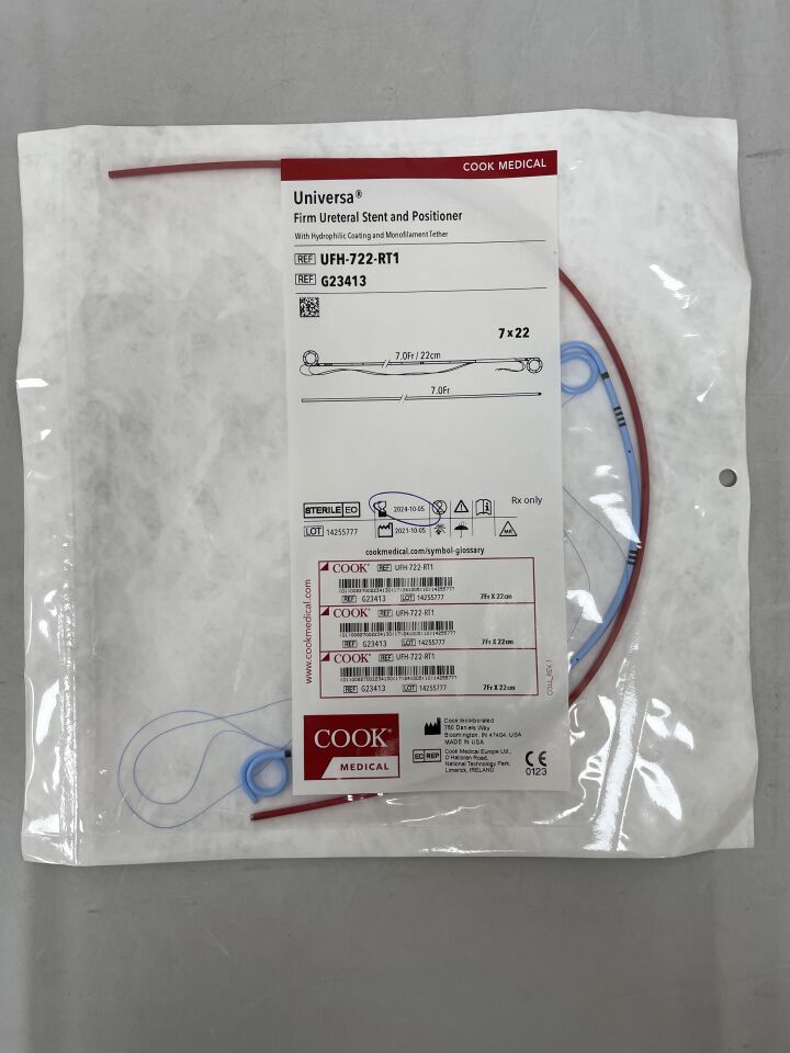 G23413 - COOK - Universa Firm Ureteral Stent & Positioner and Tether 7F x 22cm, (BX/1) - ( Expiry Date: 2025-01-27 )
