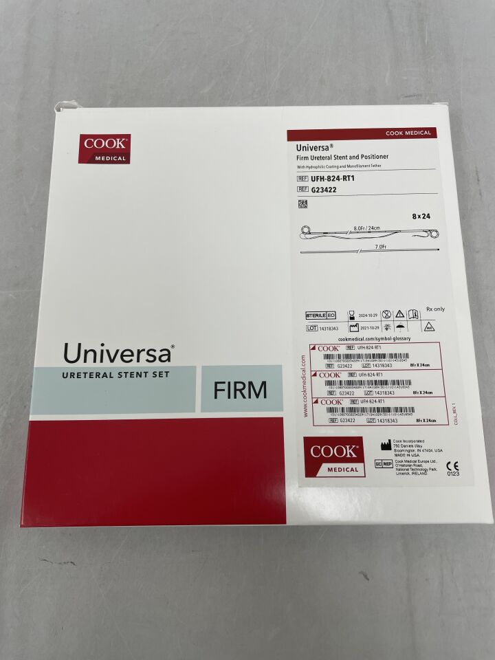 G23422 - COOK - Universa Firm Ureteral Stent & Positioner: 8F x 24cm, (BX/1) - ( Expiry Date: 2024-10-29 )
