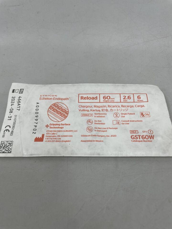 GST60W - ETHICON - Echelon Endopath Stapler Reload with Gripping Surface Technology, White, 2.6 Open x 1 mm Closed Height, (EA) - ( Expiry Date: 2024-08-31 )