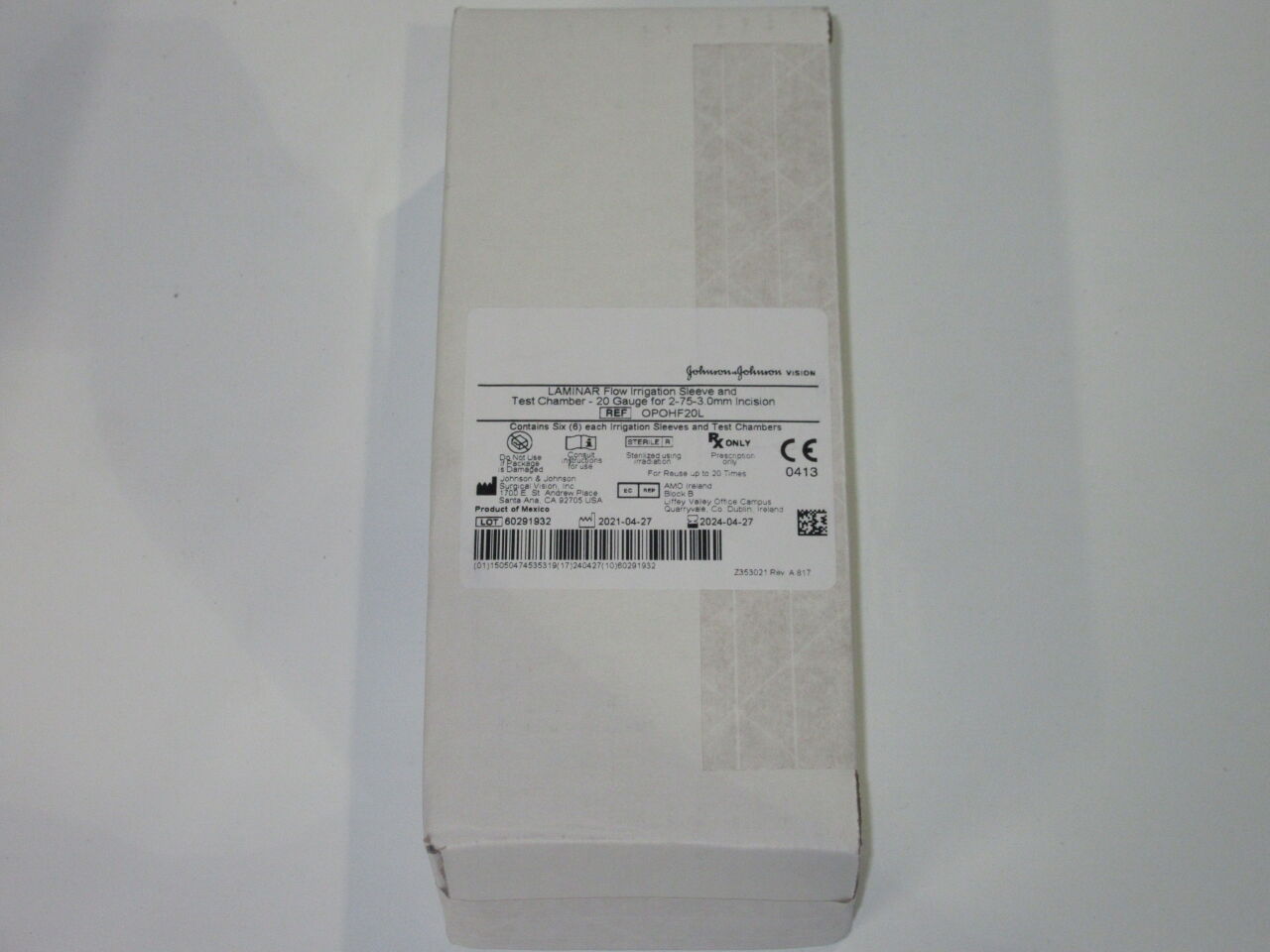OPOHF20L - JOHNSON & JOHNSON - Laminar Flow Irrigation Sleeve and Test Chamber 20 gauge for 2-75-3.0mm incision, (BX/6) - ( Expiry Date: 2024-12-06 )