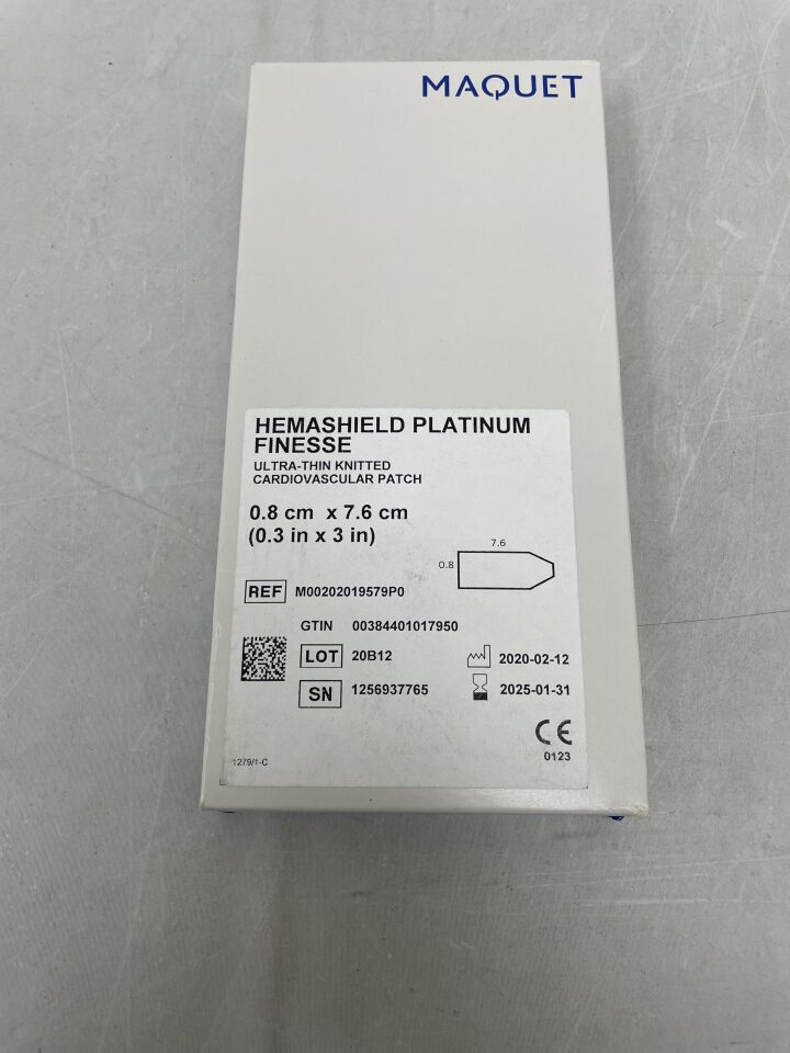 M00202019579P0 - MAQUET - Hemashield Platinum Finesse Ultra-Thin Knitted Cardiovascular Patch - 0.8cm x 7.6cm, (BX/1) - ( Expiry Date: 2025-01-31 )