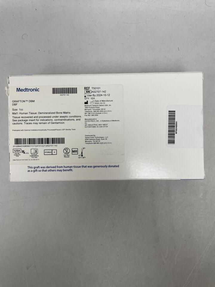 T50101 - MEDTRONIC - Grafton Human Tissue Demineralized Bone Matrix, Size 1cc, (BX/1) - ( Expiry Date: 2024-10-12 )