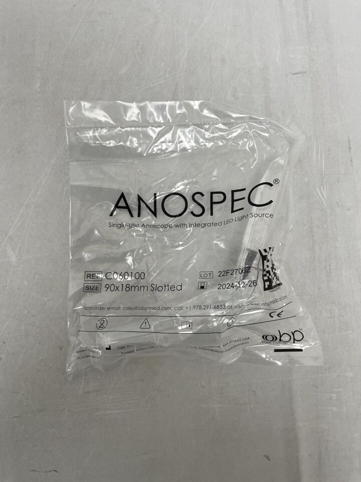 C060100 - OBP - Anospec Single-Use Anoscope w/Integrated LED Light, Slotted 90mm x 18mm, (EA) - ( Expiry Date: 2024-12-26 )