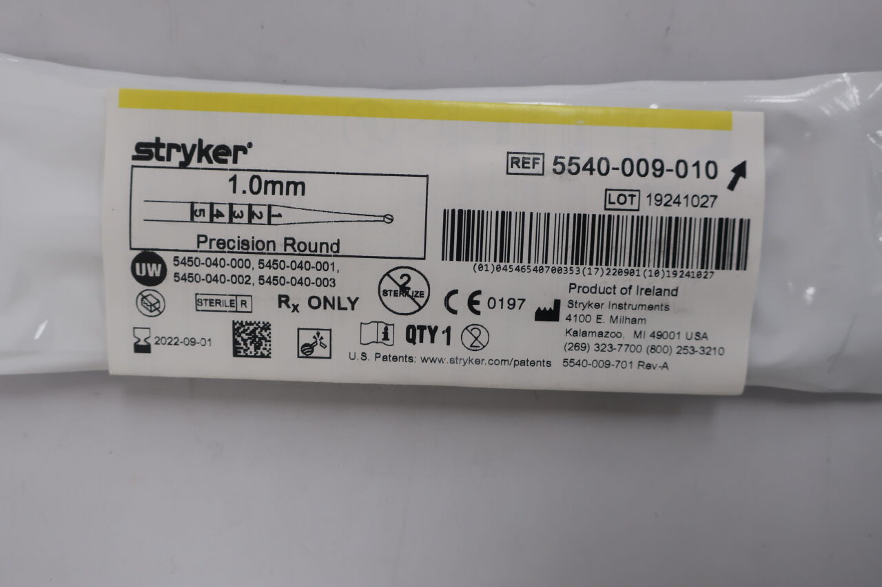 5540-009-010 - STRYKER - S2 Precision Round Bur, Two-Flutes 1.0mm, (EA) - ( Expiry Date: 2023-05-01 )