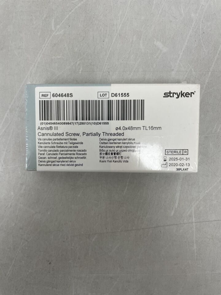 604648S - STRYKER - Asnis III Cannulated Screw, Partially Threaded, 4.0 x 48mm, (BX/1) - ( Expiry Date: 2025-01-31 )