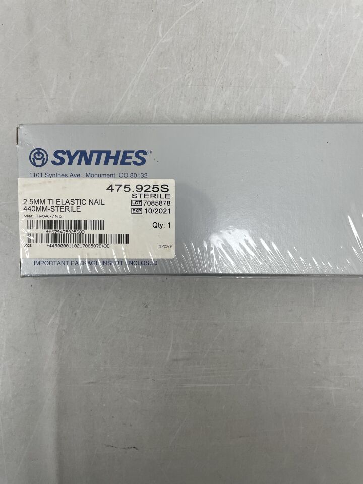 475.925S - SYNTHES - Titanium Alloy Elastic Nail, 2.5 x 440mm, Pink, (BX/1) - ( Expiry Date: 2021-10-01 )