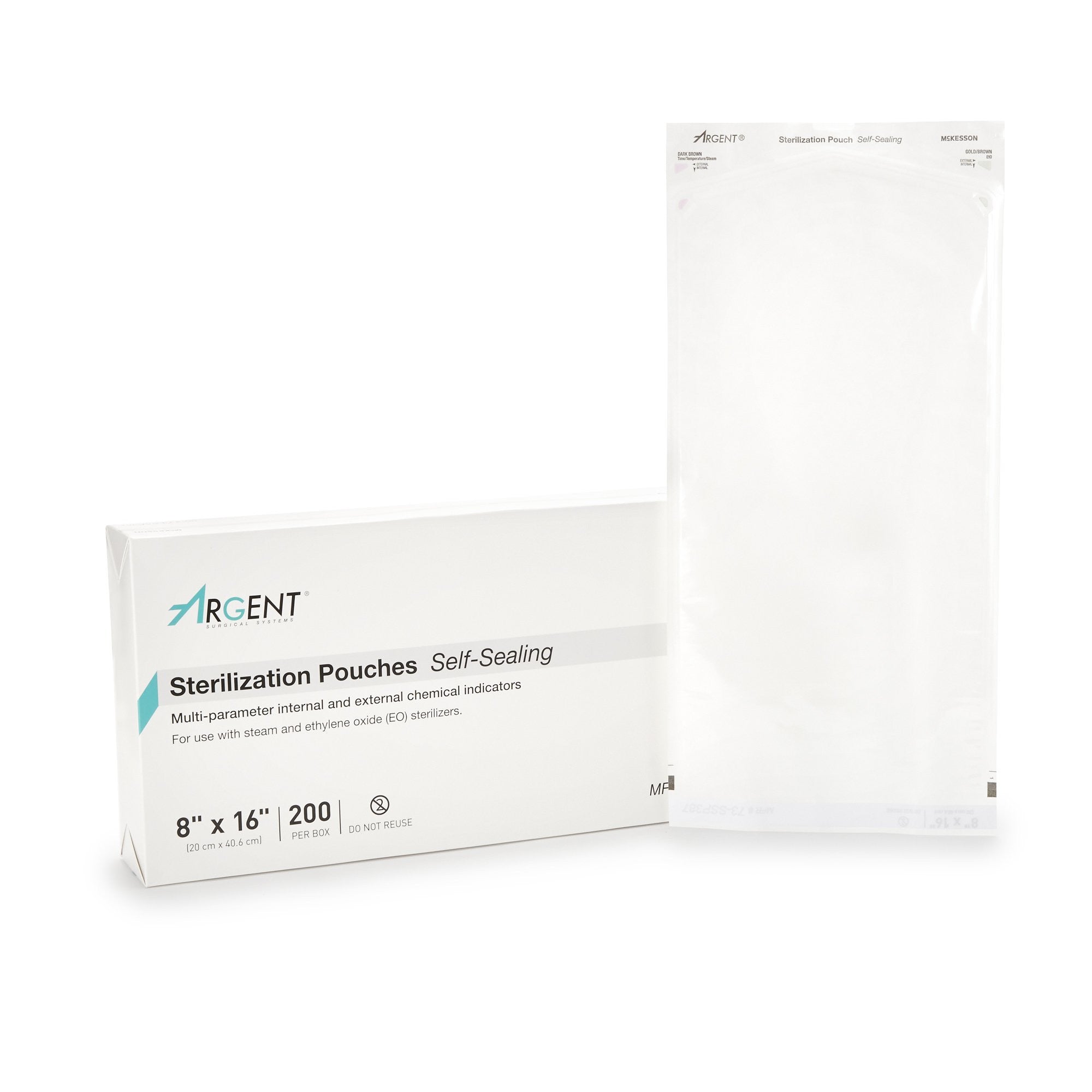 527135 - McKesson - Sterilization Pouch McKesson Argent Sure-Check Ethylene Oxide (EO) Gas / Steam 8 x 16 Inch Transparent / Blue Self Seal Paper / Film 73-SSP387 Case of 5, (CS)