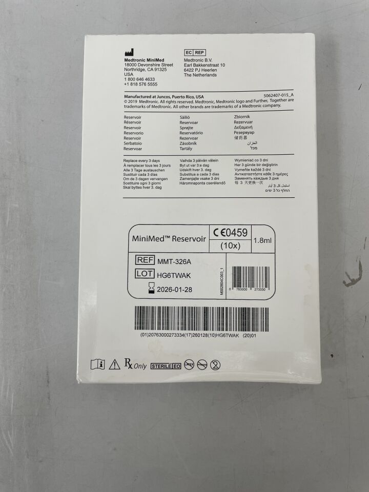MMT-326A  -  MEDTRONIC  -  MiniMed Insulin Reservoir, holds 1.8ml , ( BX/10 )  -  ( Expiry Date : 2026-01-28 )