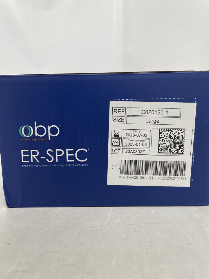C020120-1 - OBP - Cooper OBP ER-SPEC 一次性陰道窺器，帶集成 LED 燈，大號，（盒/16）-（有效期：2025-07-02）