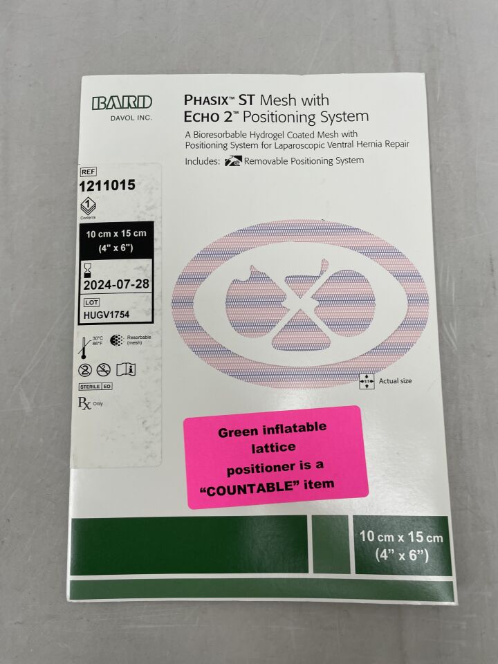 1211015 - BARD - Phasix ST Bioresorbable Mesh w/ECHO 2 Positioning System, 10cm x 15cm (4" x 6") Ellipse, (BX/1) - ( Expiry Date: 2024-07-28 )