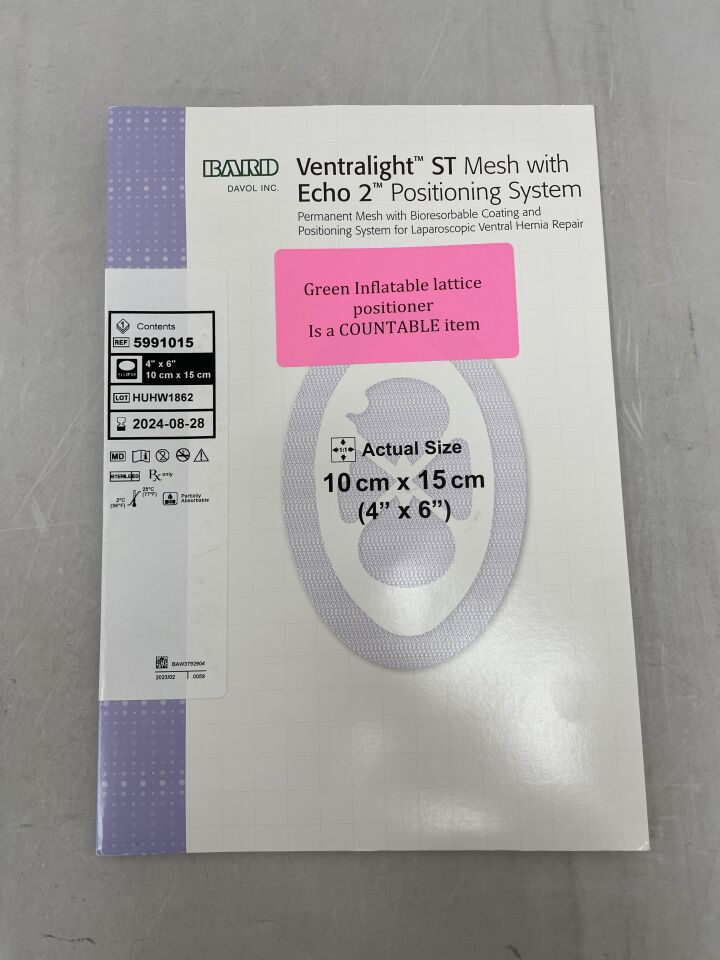 5991015 - BARD - ventralight st partially absorbable mesh with echo 2 positioning system, ellipse, 4 x 6 in., (BX/1) - ( Expiry Date: 2024-08-28 )