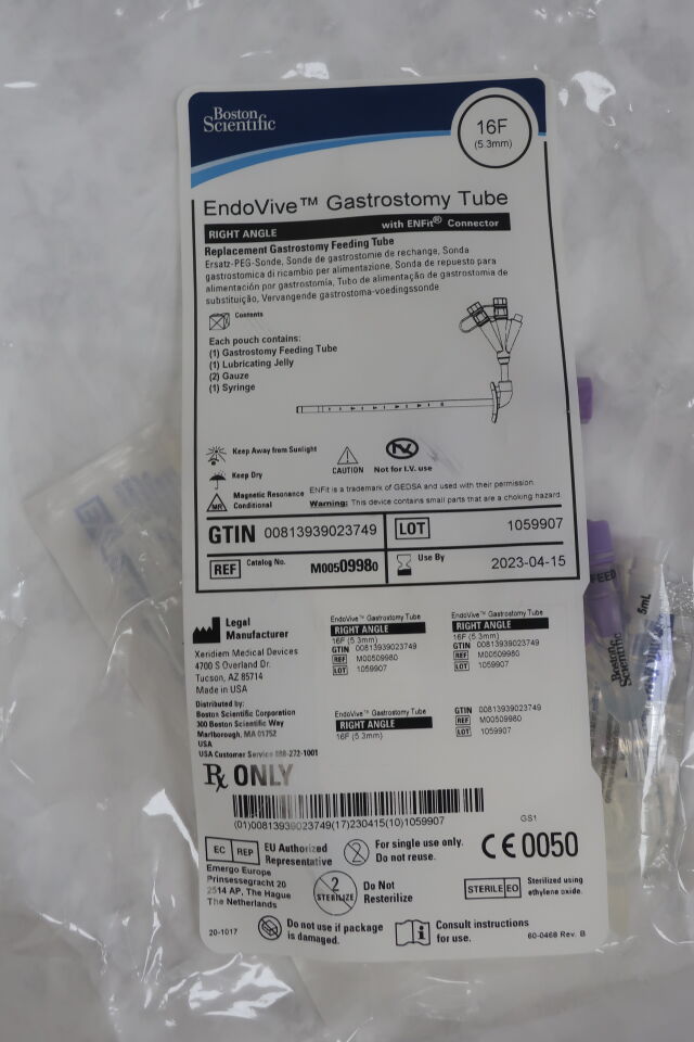 998 - BOSTON SCIENTIFIC - EndoVive Gastrostomy Tube, Right Angle, with ENFit Connector, 16FR, (EA) - ( Expiry Date: 2022-11-18 )
