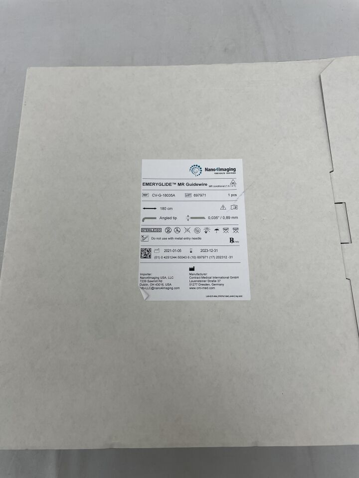 CV-G-18035A - CONTRACT MEDICAL - Emeryglide MR Guidewire, 180cm, Angled tip, 0.035in opening, (BX/1) - ( Expiry Date: 2023-12-31 )