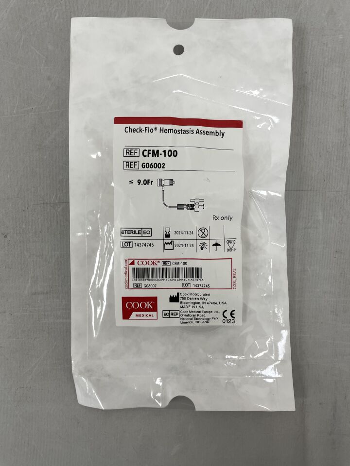 G06002 - COOK - Check-Flo Hemostasis Assembly - CFM-100 - 9Fr, (EA) - ( Expiry Date: 2024-11-24 )