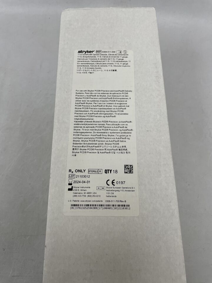 0306-511-000 - STRYKER - VertePort Cement Cannula 11G, (BX/18) - ( Expiry Date: 2024-04-01 )