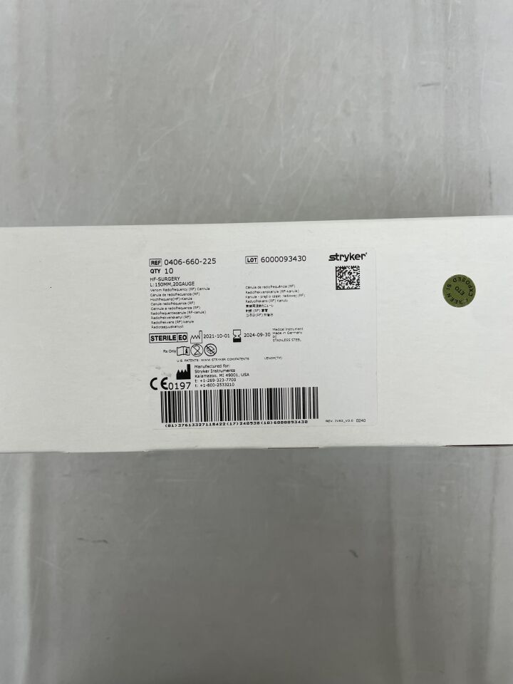 0406-660-225 - STRYKER - Venom RF Cannula, HF-Surgery, 20G x 150mm, 10mm Tip, Curved, () - ( Expiry Date: 2024-09-30 )