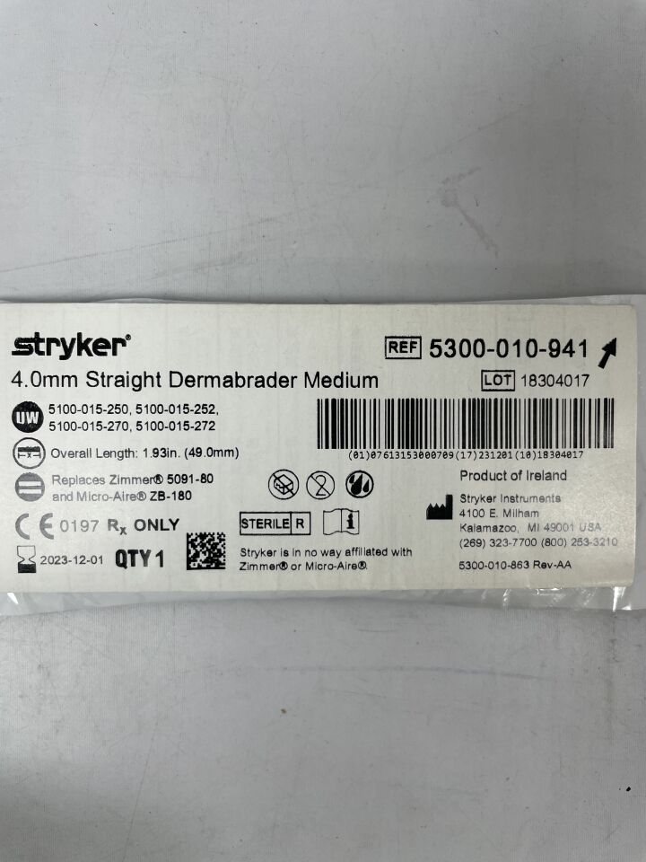 5300-010-941 - STRYKER - 4.0mm Straight Dermabrader Medium, (EA) - ( Expiry Date: 2024-06-01 )