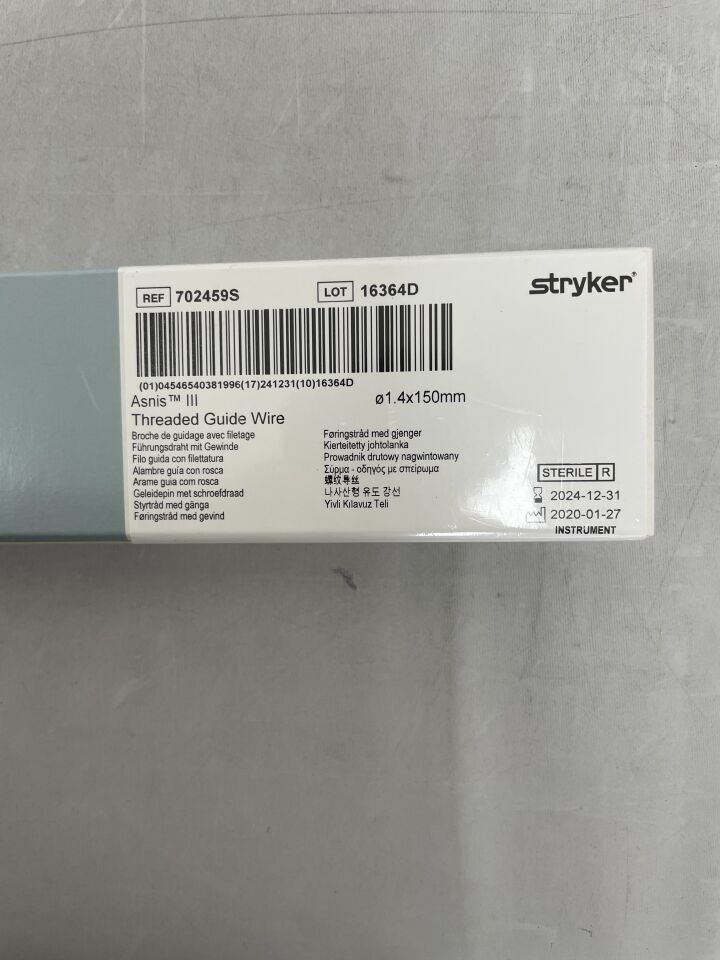 702459S - STRYKER - Asnis III Threaded Guide Wire, 1.4 x 150mm, (BX/1) - ( Expiry Date: 2024-12-31 )