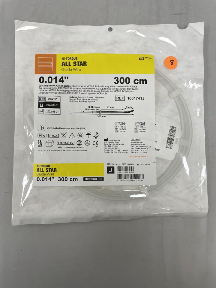 1001741J - ABBOTT - Hi-Torque All Star Guide Wire 0.014" x 300cm, J-Tip, (EA) - ( Expiry Date: 2024-08-31 )