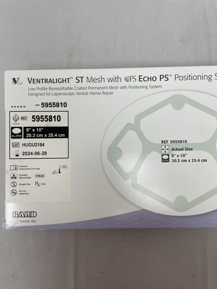 5955810 - BARD - Ventralight ST Mesh, Ellipse 8" x 10" w/Echo PS, (BX/1) - ( Expiry Date: 2024-06-28 )