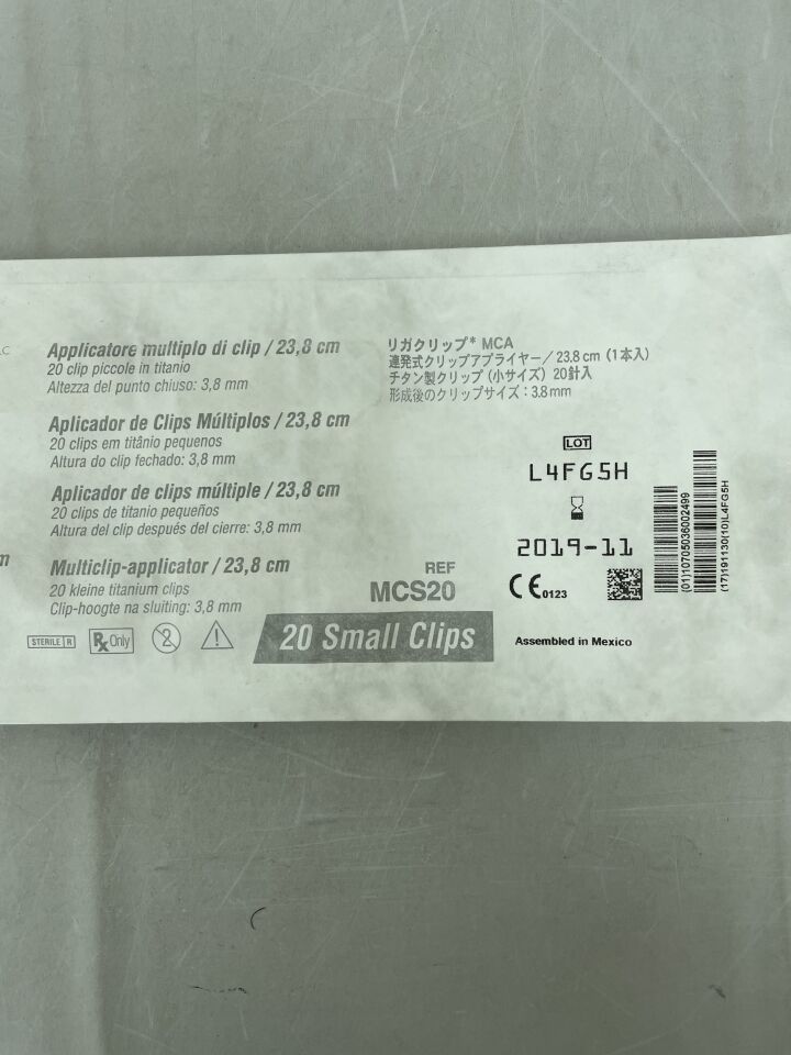 MCS20 - ETHICON - Ligaclip Multiple Clip Applier, Small, 23.8 cm Length, (EA) - ( Expiry Date: 2019-11-30 )