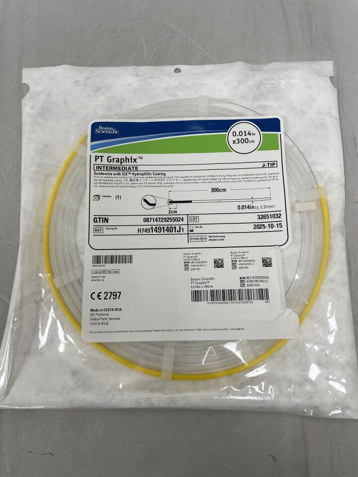 1491401J  -  BOSTON SCIENTIFIC  -  PT Graphix Guidewire with ICE Hydrophilic Coating, Intermediate, J-Tip, 0.014 in. dia. x 300 cm Length , ( EA )  -  ( Expiry Date : 2025-10-15 )