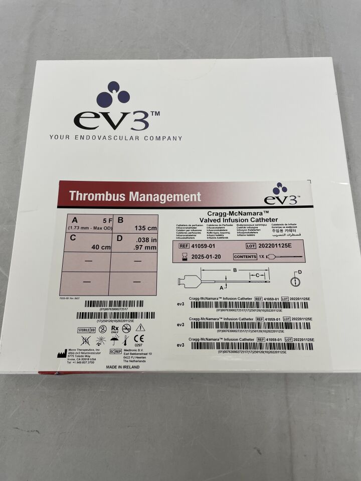 41059-01 - EV3 - ev3 Cragg-McNamara Valved Infusion Catheter, 5F x 135cm x 40cm x .038", (BX/1) - ( Expiry Date: 2025-01-20 )