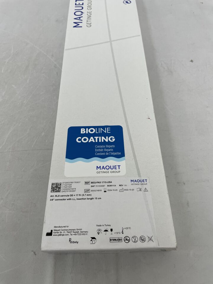 BEQ-PAS 1715-USA - MAQUET - HLS cannula, 17f OD, 3/8 connector with LL, Insertion length 15cm,with Bioline Coating, (BX/1) - ( Expiry Date: 2024-10-20 )