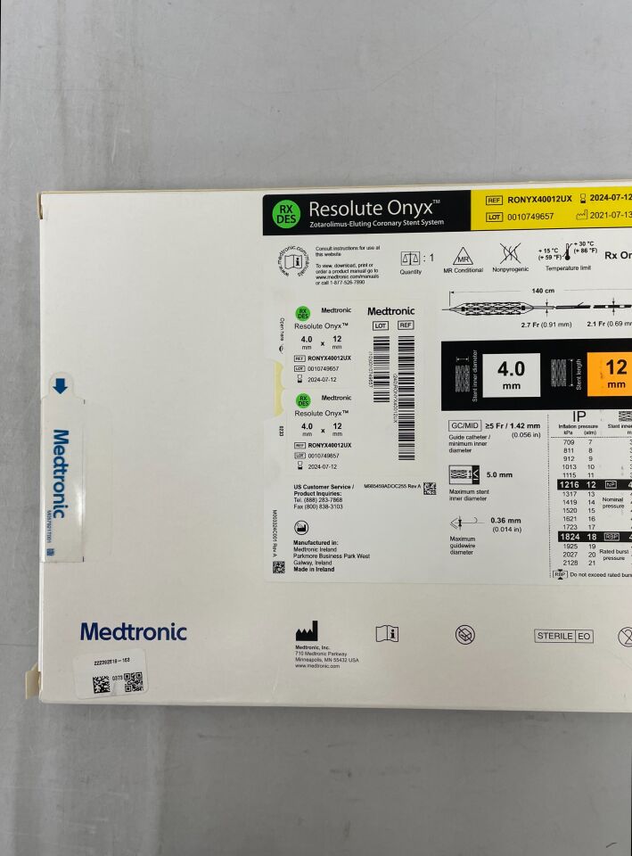 RONYX40012UX - MEDTRONIC - Resolute Onyx Zotarolimus-Eluting Coronary Stent System - RX - 4.0mm x 12mm, (BX/1) - ( Expiry Date: 2024-07-12 )