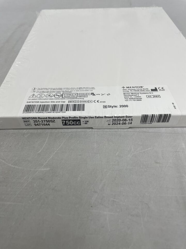 351-2750SZ - MENTOR - Saline Breast Implant Sizer Round, Moderate Plus 750cc, (BX/1) - ( Expiry Date: 2024-06-14 )